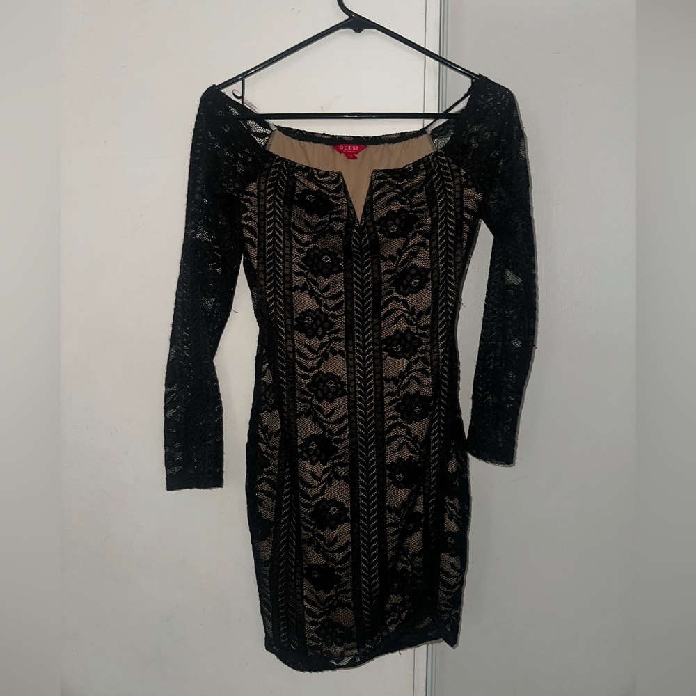 Guess Black and Tan Long Sleeve Bodycon Dress